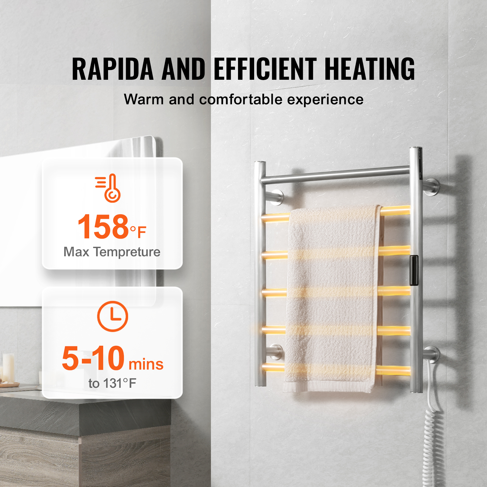 4/6/8/10-bar Towel Warmer Rack Wall Mounted Heated Towel Rack for Bathroom - Picture 16 of 84