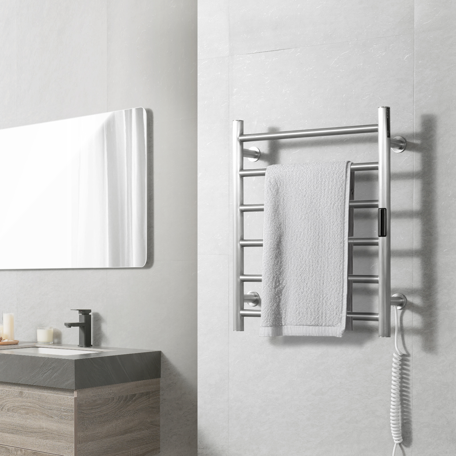 4/6/8/10-bar Towel Warmer Rack Wall Mounted Heated Towel Rack for Bathroom - Picture 25 of 84