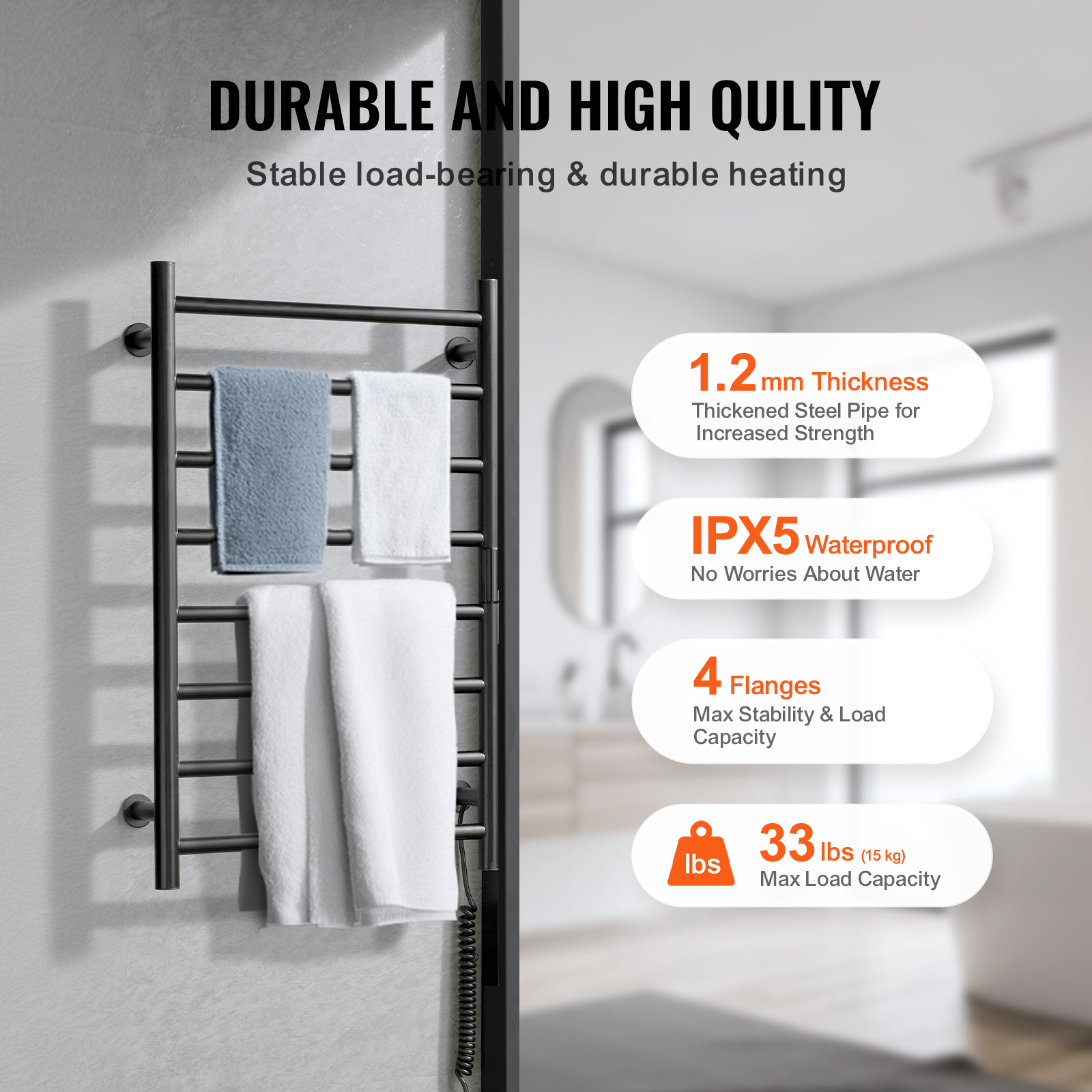 4/6/8/10-bar Towel Warmer Rack Wall Mounted Heated Towel Rack for Bathroom - Picture 30 of 84