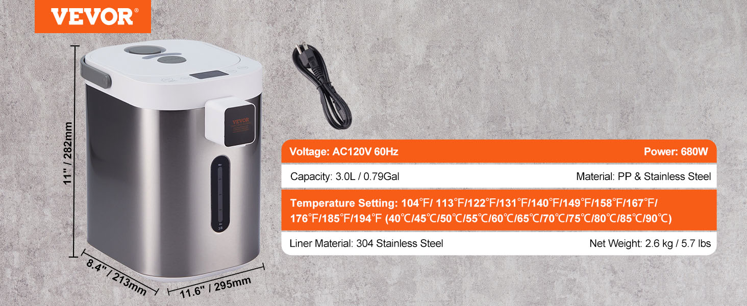 VEVOR Hot Water Dispenser Adjustable 4 Temperatures Water Boiler and Warmer 304 Stainless Steel Countertop Water Heater 3-Way Dispense for Tea