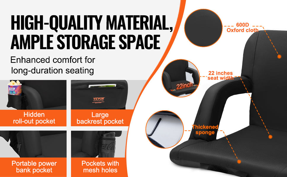 thumbnail image 2 of Heated Bleacher Seat Cushion - USB Power Bank, 3 Temp Settings, Waterproof 600D Oxford, Foldable With Back Support 2 of 9