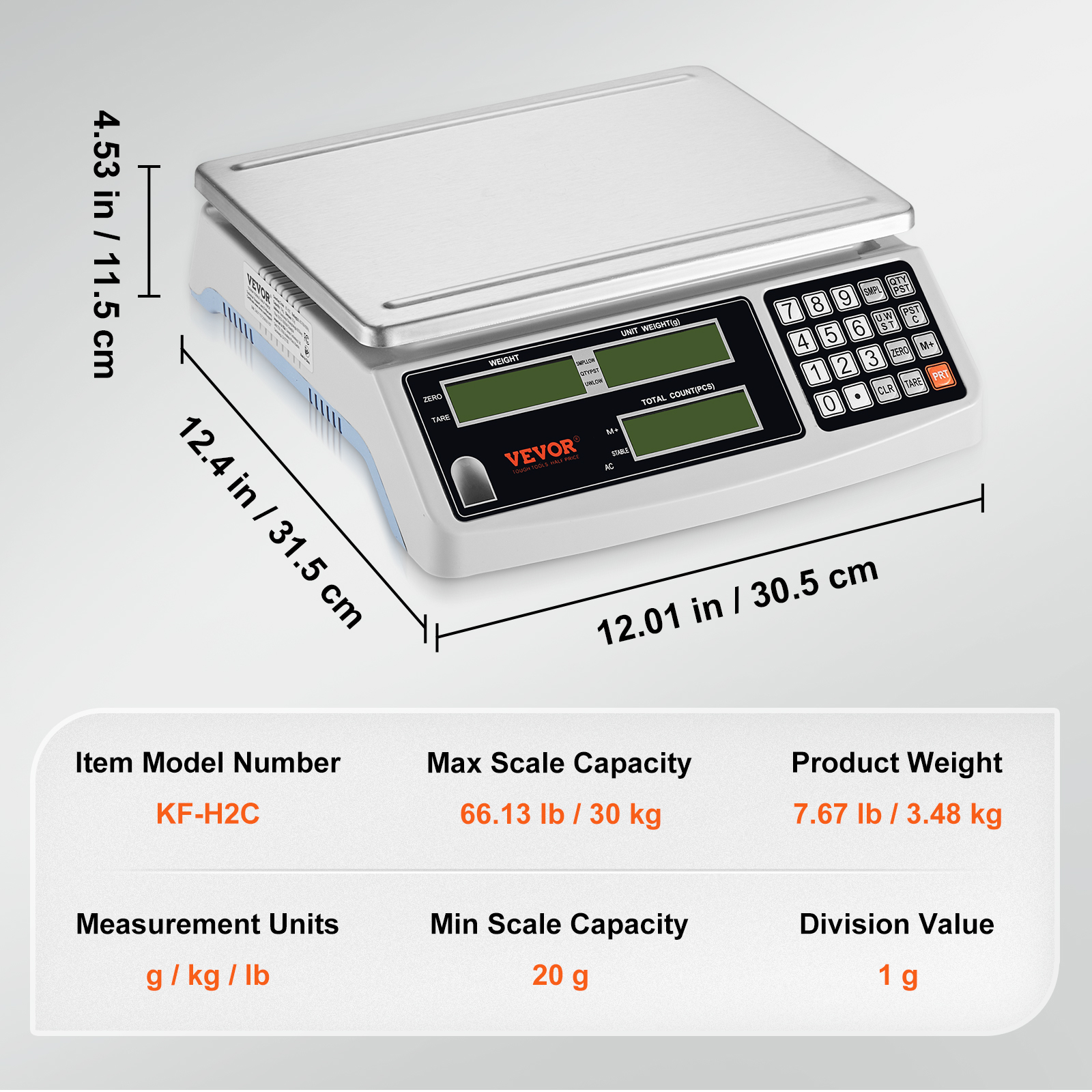 VEVOR Counting Scale 22/33/66 lbs Digital Weight Scales Food Fruit w/ RS-232