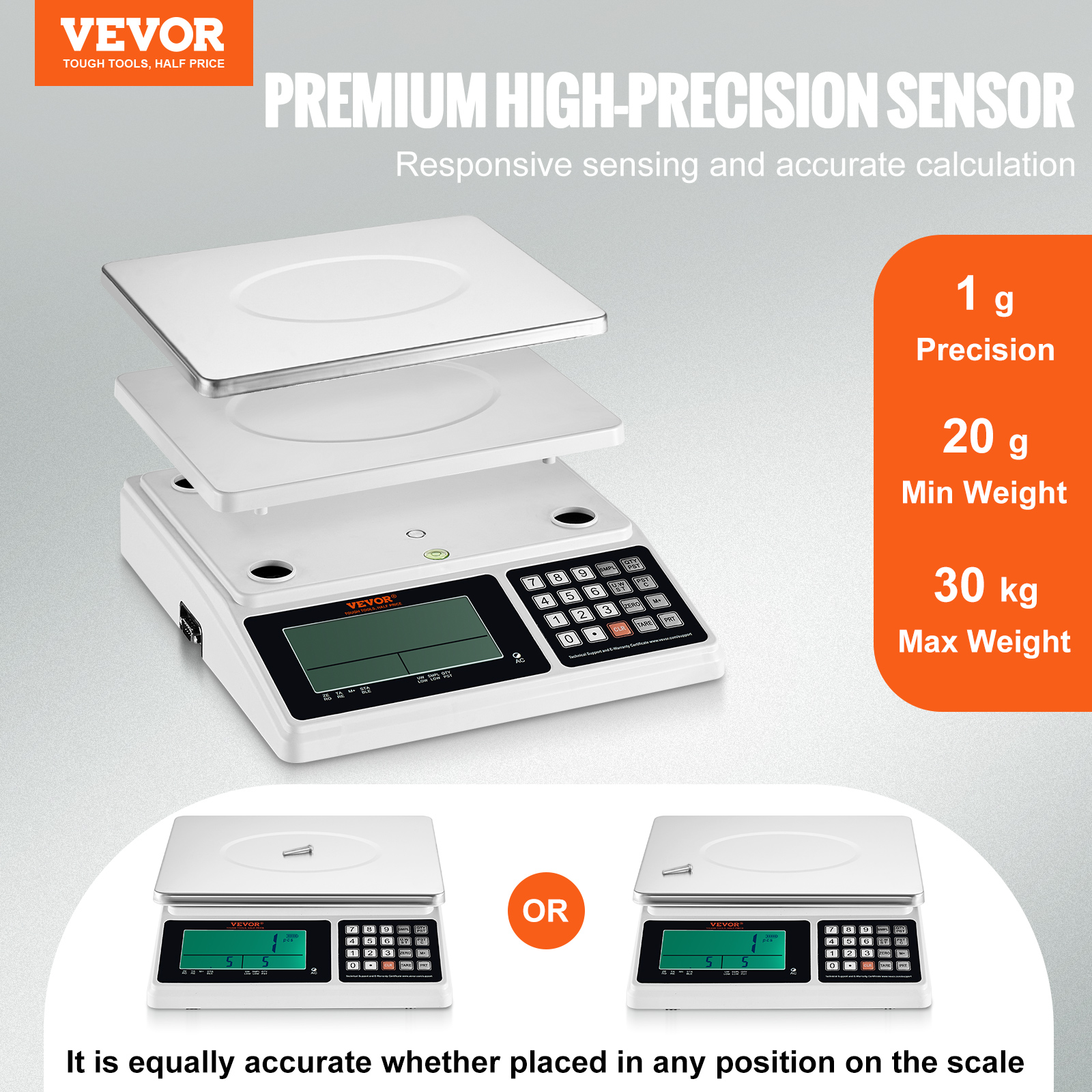 VEVOR Counting Scale 22/33/66 lbs Digital Weight Scales Food Fruit w/ RS-232