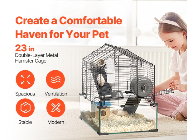 Image showcasing Wire Hamster Cage Habitat 22.8in Pet Rodent Gerbil Mice Small Animal ...