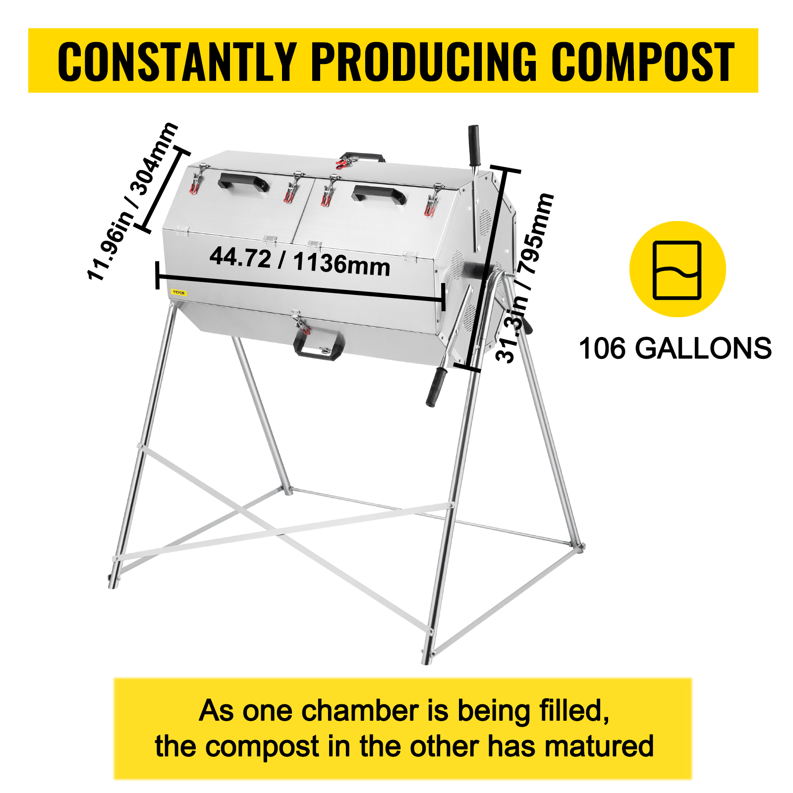 VEVOR VEVOR Contenedor de compostaje para jardín de 80 galones, compostador  sin BPA, contenedor de compostaje para exteriores de gran capacidad con  tapa superior y puerta inferior, fácil montaje, liviano, creación rápida