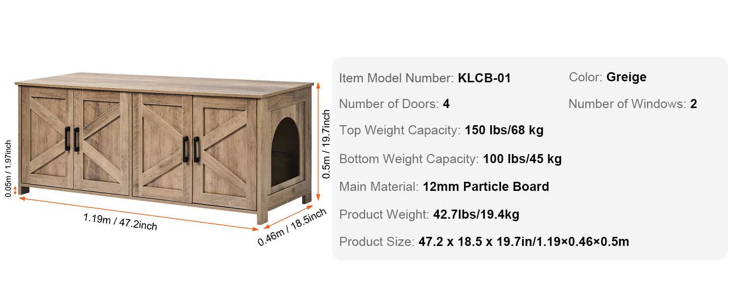 Katzenklo Schrank Holz 119×46×50 cm versteckte Katzentoilette Litter Box Enclosure A100 1.11w