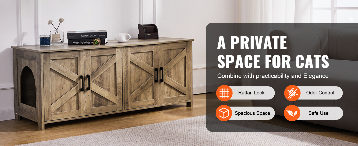 Katzenklo Schrank Holz 119×46×50 cm versteckte Katzentoilette Litter Box Enclosure A100 1.4w