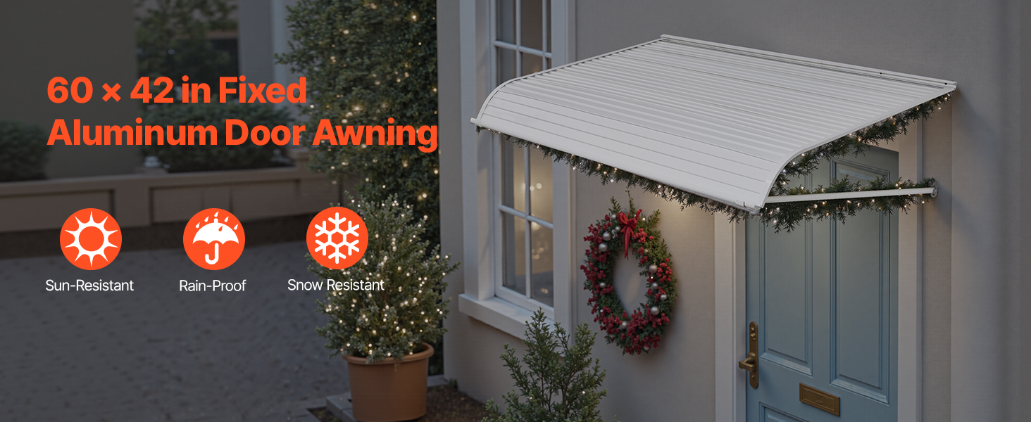 Window Awning Door Canopy 60x42 in Aluminum Alloy Front Door