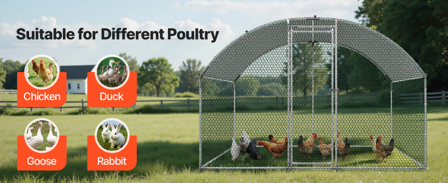 VEVOR Metal Chicken Coop, 9.8x6.5x6.5ft Large Walk-in Chicken Runs with ...