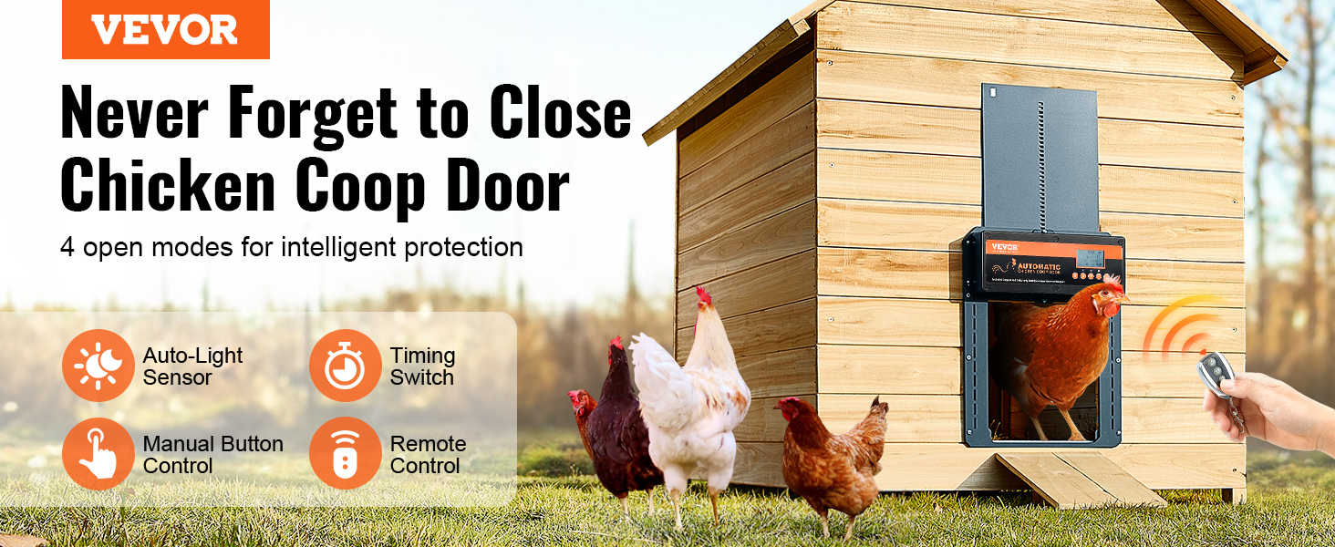 VEVOR Automatic Chicken Coop Door, Auto Chicken Door Opener with