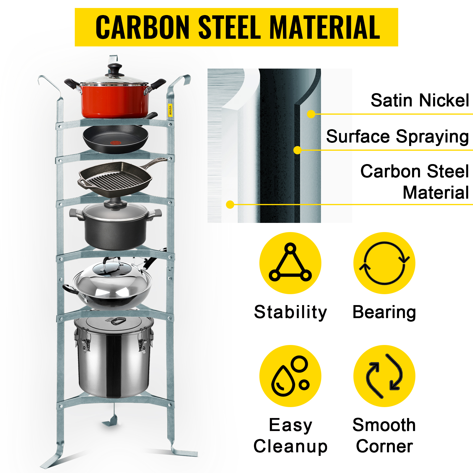 VEVOR 6-Tier Cookware Stand, Carbon Steel Multi-Layer Pot Rack, 61