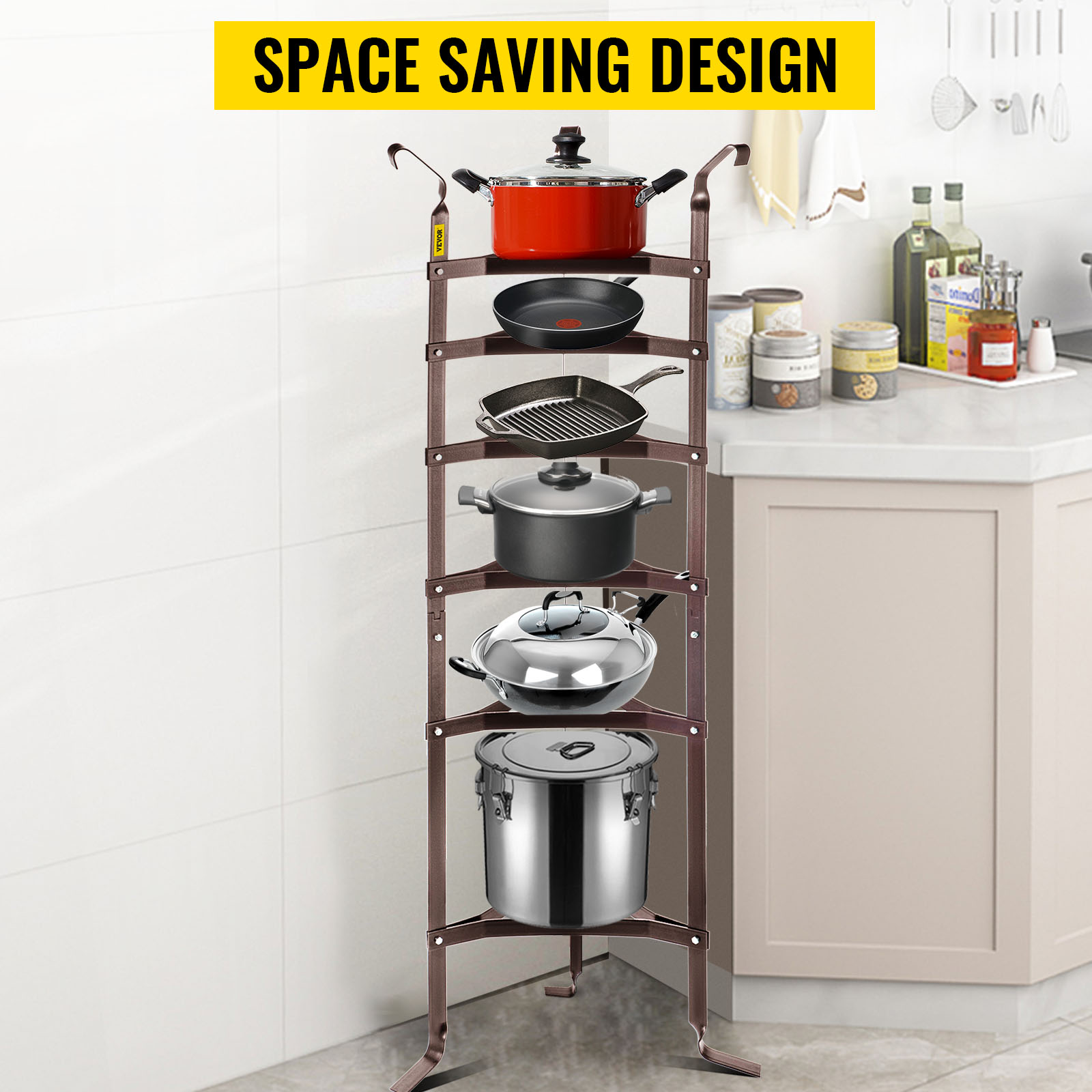 Cookware Stand Storage Organizer Multi-layer Corner Shelf Stainless Steel Shelves Shelf Holder 5-Tier Kitchen Pot Rack 