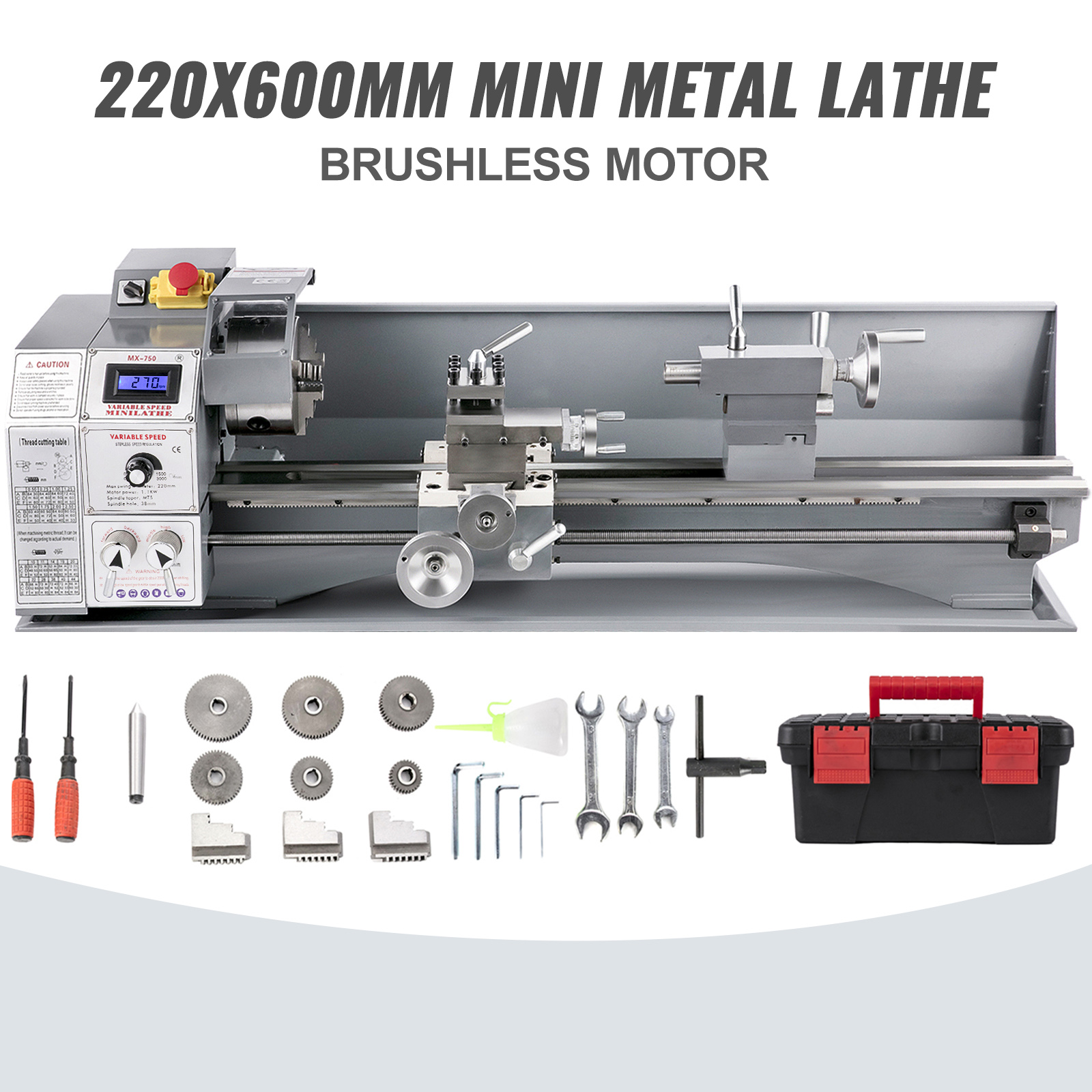 VEVOR VEVOR Mini Metal Lathe 750W Variable Speed Metal Lathe 50 to 3000Rpm  Milling Precision Lathe 220 x 600mm for Metal Metal Lathe for Counter Face  Turning Driling