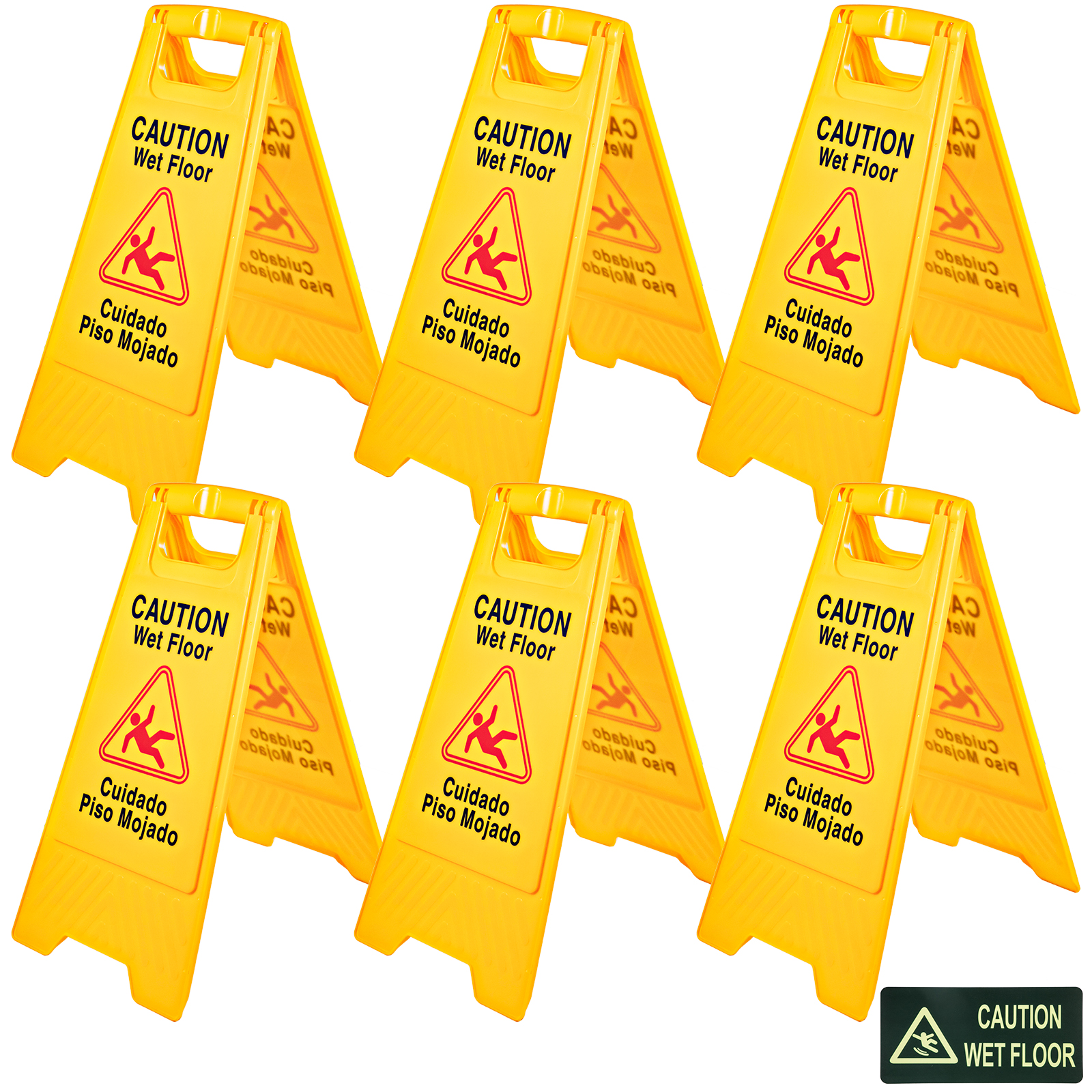 VEVOR Wet Floor Sign Caution Wet Floor Yellow Floor Wet Sign Double Sided 6 Packs