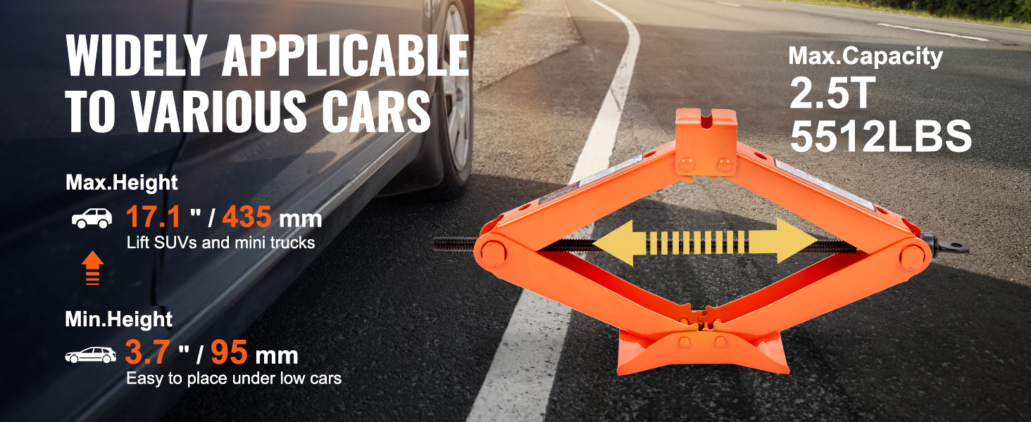 Car Scissor Jack 1 Ton Capacity - Portable Tire Changing Kit With Ratchet Wrench For Emergency Roadside Assistance