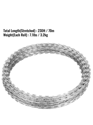 VEVOR Razor Wires, 98ft Razor Barbed Wire 2 Coils, 49 ft Per Roll Razor Wire Fencing Razor Fence, Razor Ribbon Barbed Wire Galvanized Steel Razor Wire Fence, Rolls Razor Useful Protection for Garden