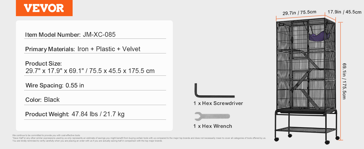 Metal ferret cage, rolling, 69 in