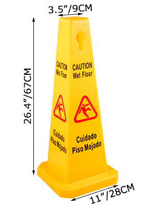 VEVOR 10 Pack Floor Safety Cone 26-Inch Yellow Caution Wet Floor Sign 4 Sided Floor Wet Sign Public Safety Wet Floor Cones Bilingual Wet Sign for Indoors and Outdoors 