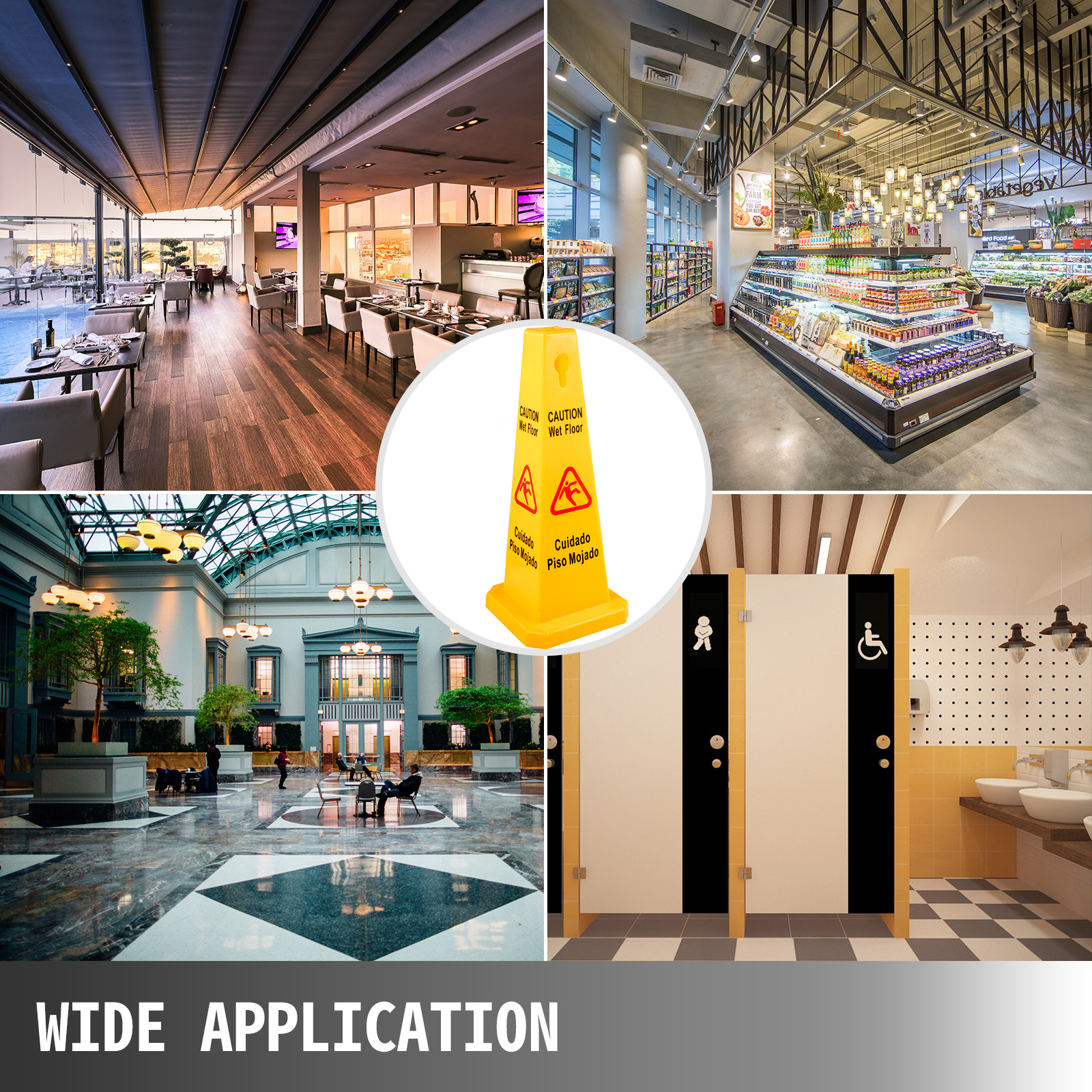 VEVOR 10 Pack Floor Safety Cone 26-Inch Yellow Caution Wet Floor Sign 4 Sided Floor Wet Sign Public Safety Wet Floor Cones Bilingual Wet Sign for Indoors and Outdoors 