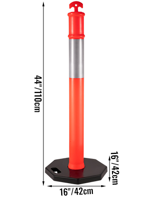 VEVOR rugalmas záróoszlop narancssárga műanyag oszlopok 12 csomag PE határoló oszlopok gumi alappal Magasság 110 cm, megerősített műanyag oszlopok