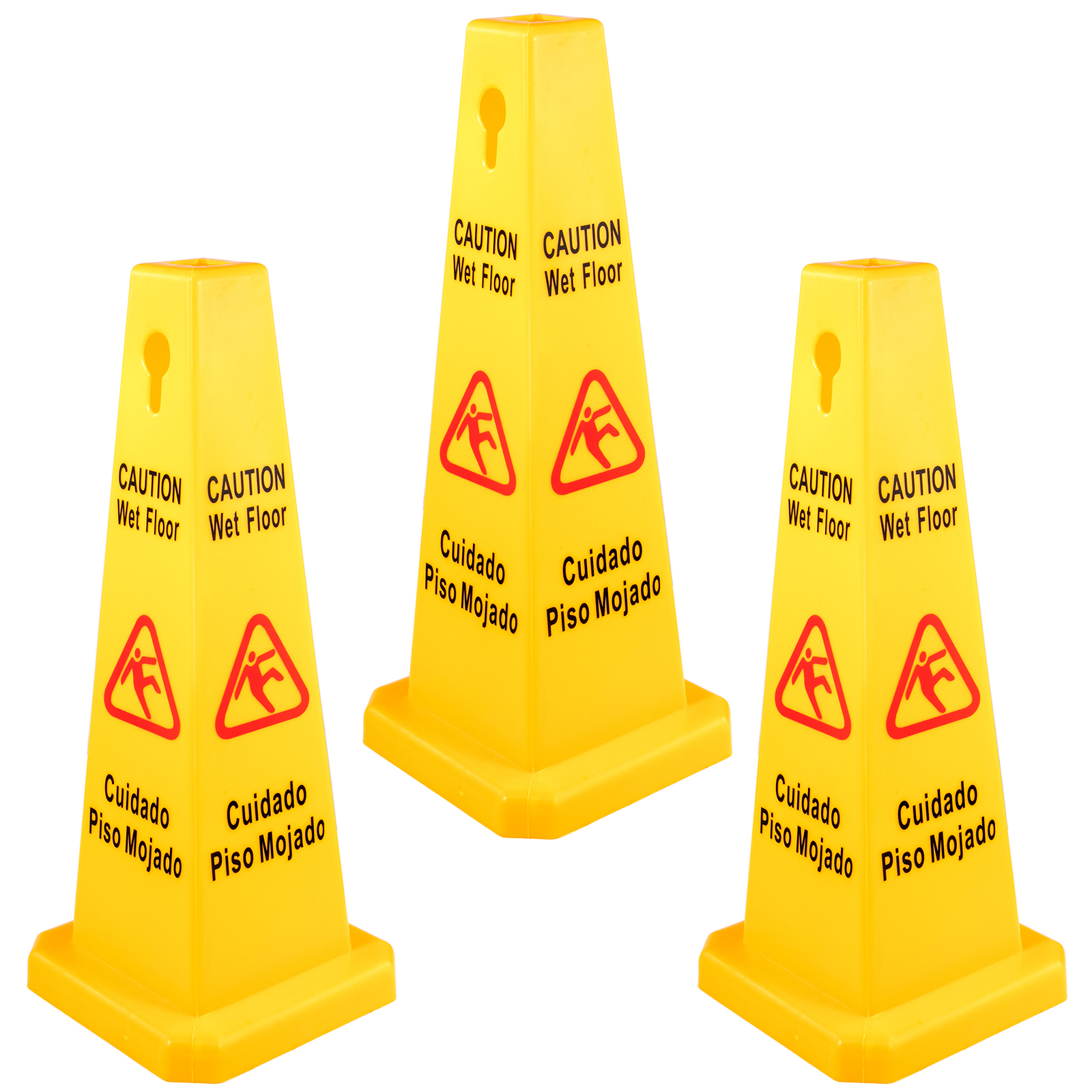VEVOR Paquete de 3 conos de seguridad para piso Señales amarillas de precaución para pisos húmedos Señales para pisos húmedos de 4 lados Señales para pisos húmedos de pública