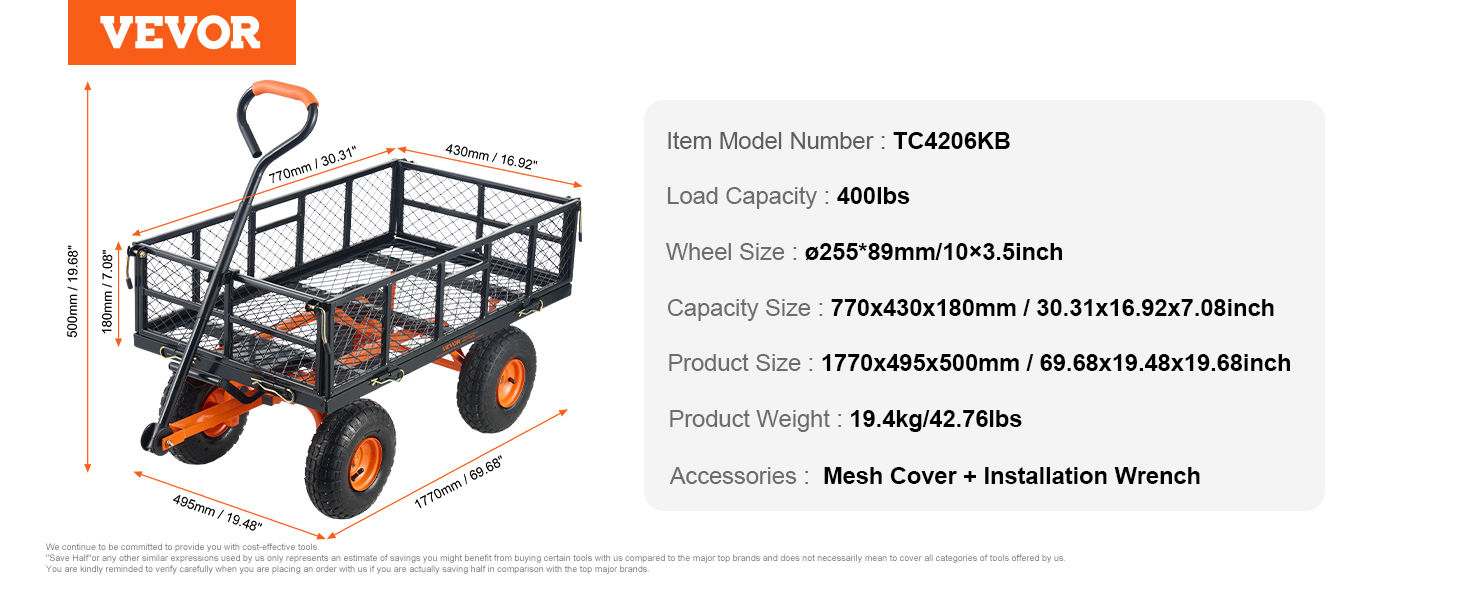 Garden Cart, Metal, with Tire