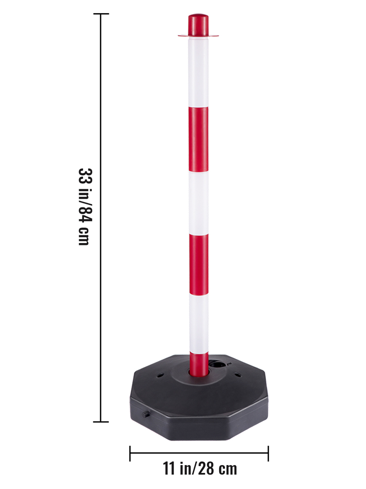 VEVOR 4 db sorompóból és 1 db 1,4 m-es piros-fehér műanyag láncból álló készlet, sorompóoszlopok, PE műanyagból készült oszlopok forgalomirányításhoz vagy figyelmeztetéshez az úttesten, garázsban, kapuban, piros