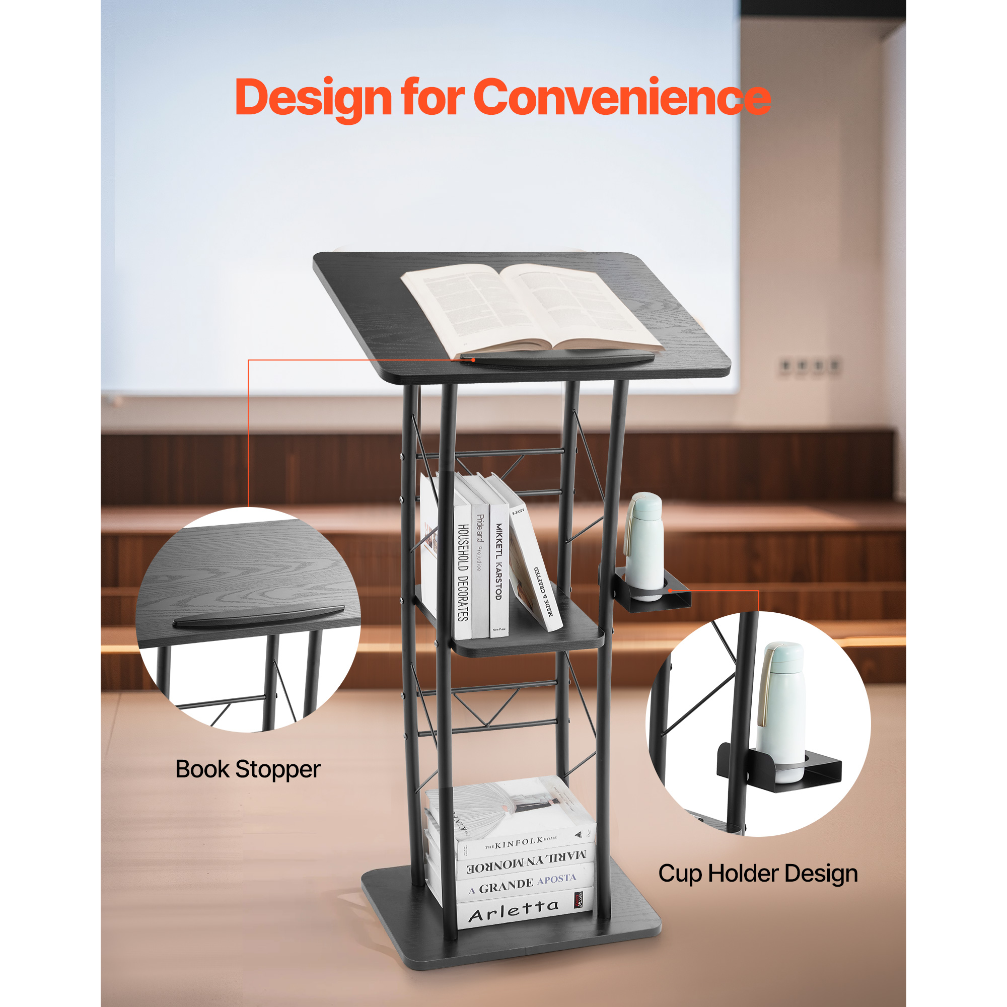 Uimoso Lectern with Storage Shelf for Events, Speeches, and Presentations