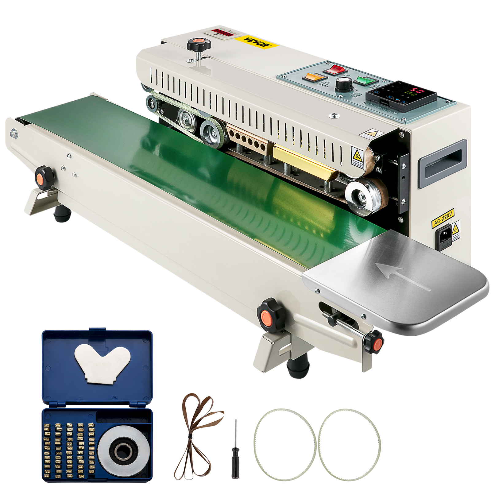FR900 Continuous Horizontal Band Sealer – Bag Sealing Machine W/ 20 Teflon Belts (110V, FTPRESS)