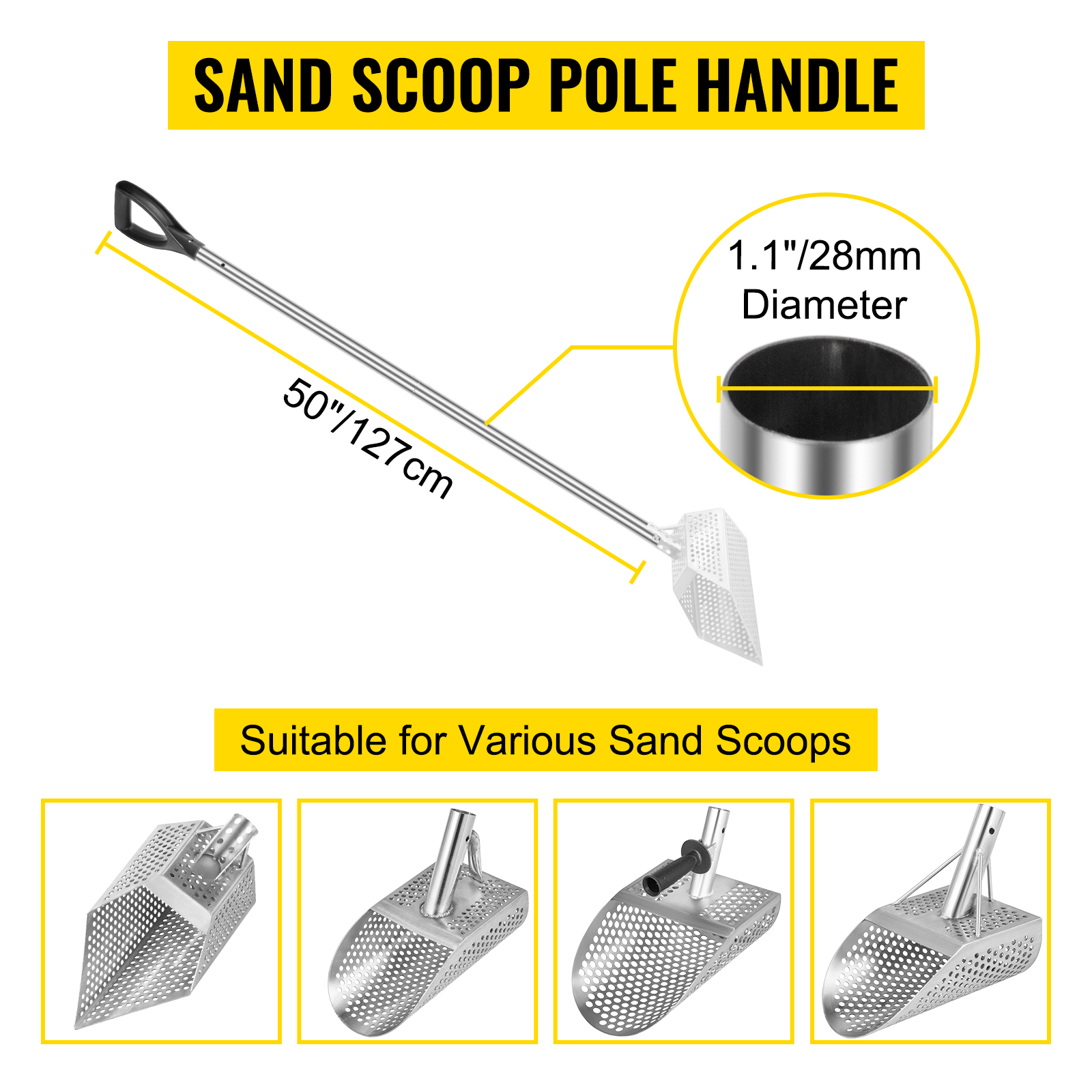 Vevor Sand Scoop Pole Handle Stainless Steel Sand Scoop Long Pole