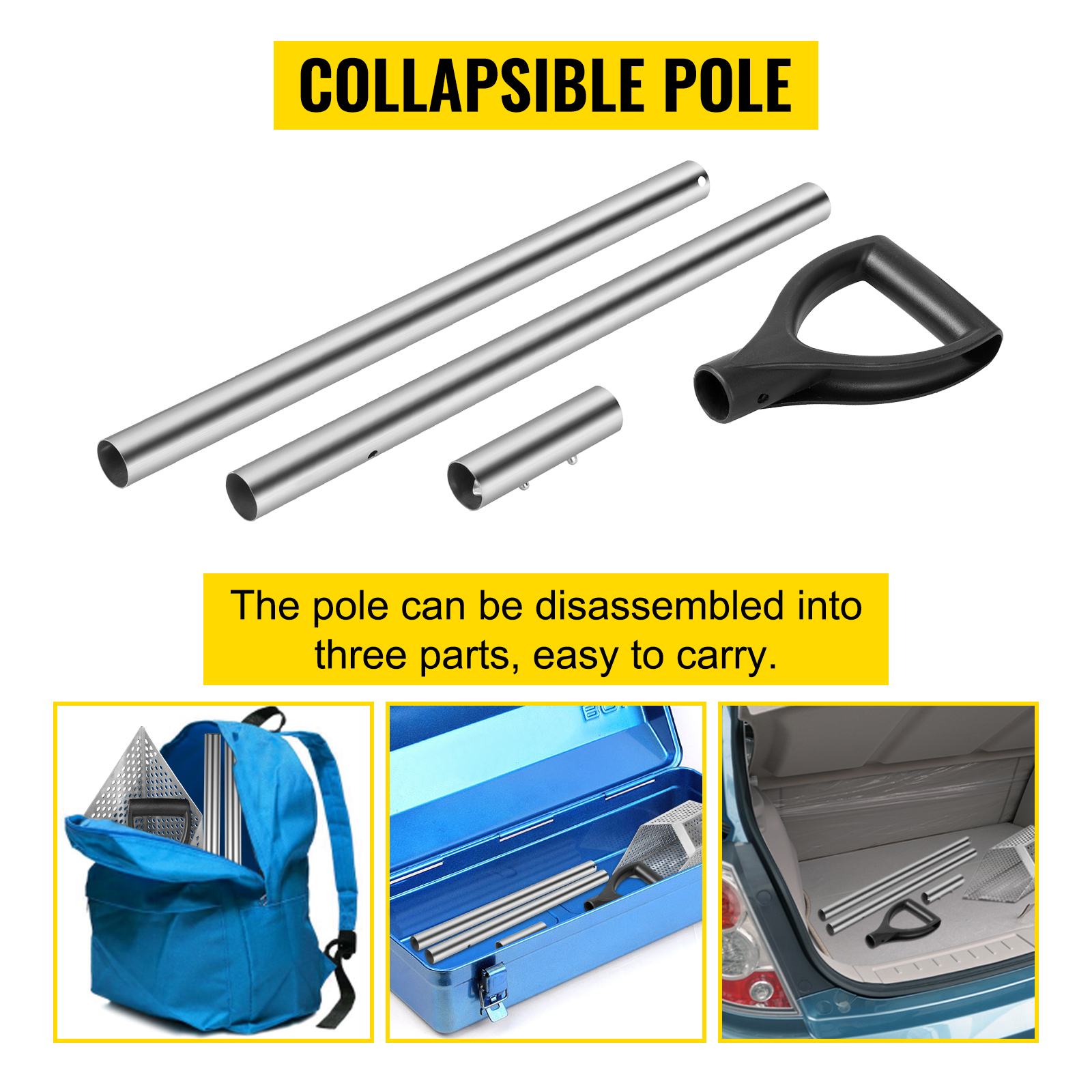 VEVOR Sand Scoop Pole Handle, Stainless Steel Sand Scoop Long Pole