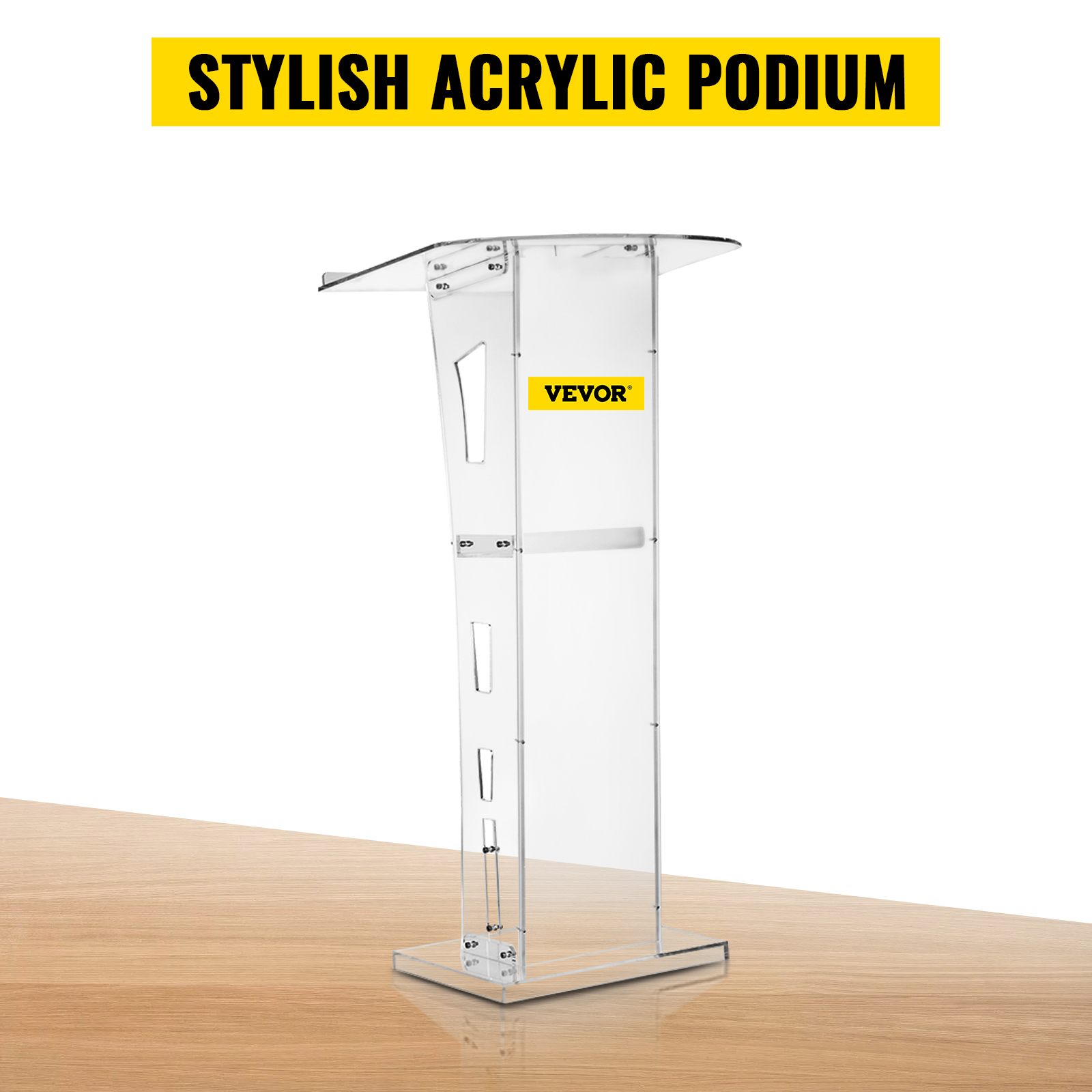 VEVOR Acrylic Podium 47.5" Tall Plexiglass Podium 26.8"x14.3" Table Acrylic Pulpits for Churches 8 mm Thick Acrylic Board Acrylic Podiums and Lecterns Design for Lecture Recital Speech & Presentation