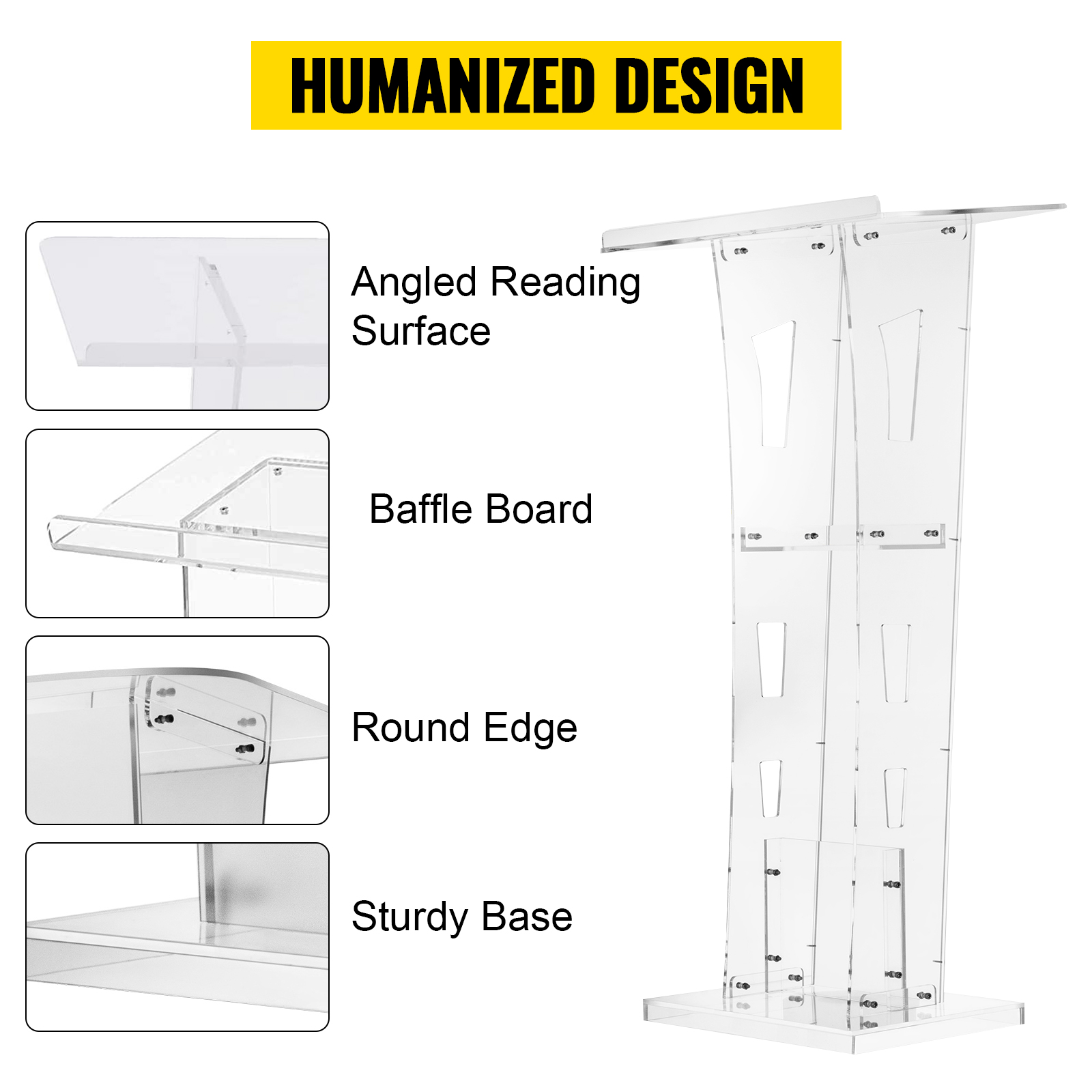 VEVOR Acrylic Podium 47.5" Tall Plexiglass Podium 26.8"x14.3" Table Acrylic Pulpits for Churches 8 mm Thick Acrylic Board Acrylic Podiums and Lecterns Design for Lecture Recital Speech & Presentation