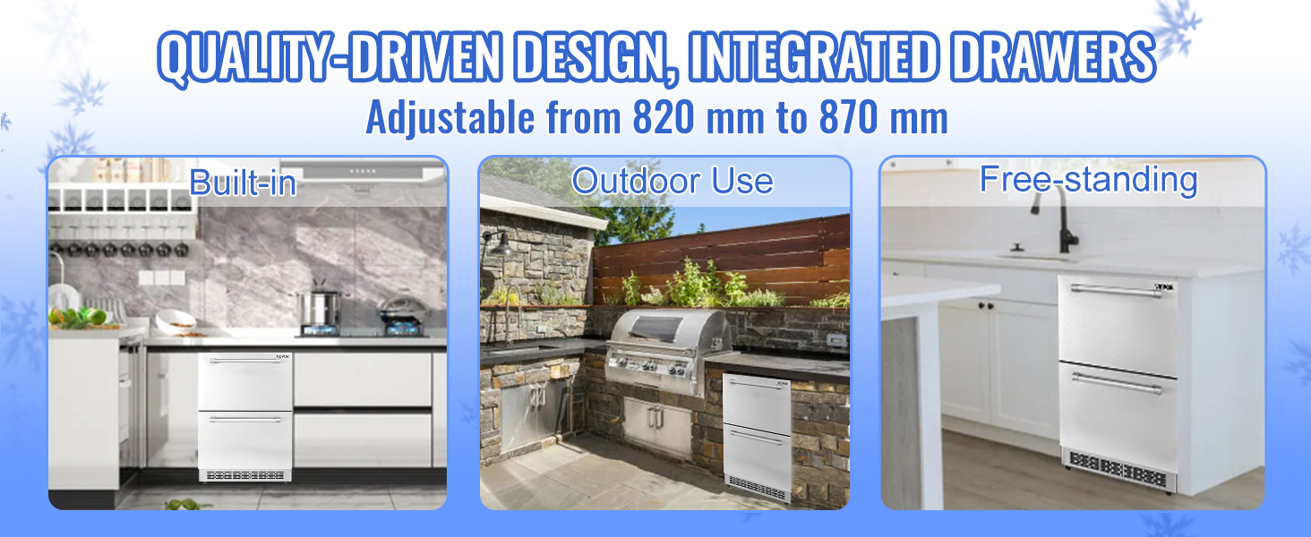 VEVOR 24 inch Undercounter Refrigerator 2 Drawer Refrigerator with Different Temperature 4.87 CU.FT Capacity Waterproof Indoor and Outdoor Under
