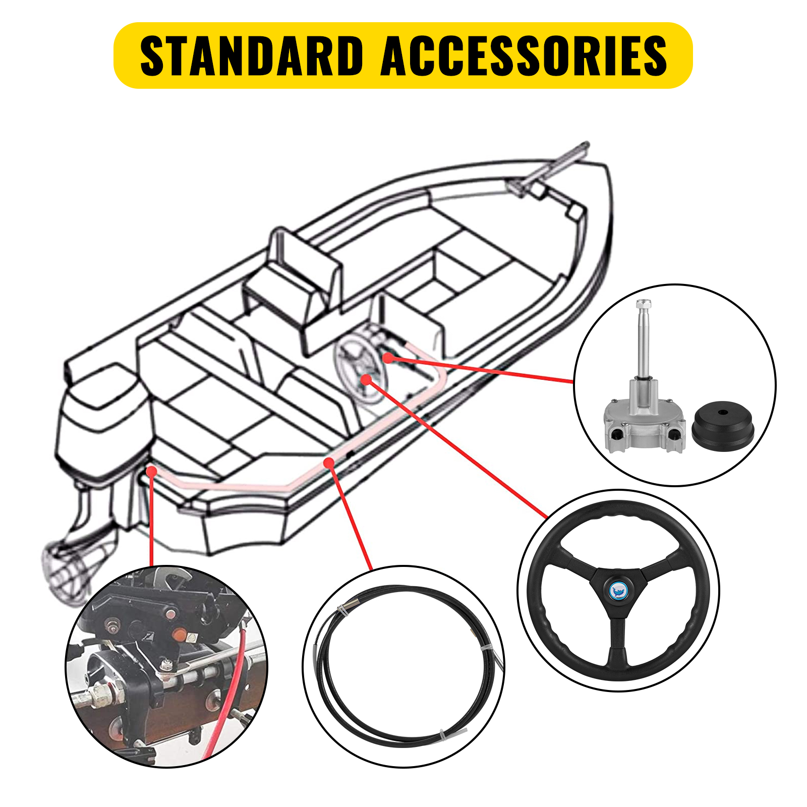 VEVOR Rotary Steering Kit Boat Steering System 12 ft Cable Fish Boats Helm Kit VEVOR CA