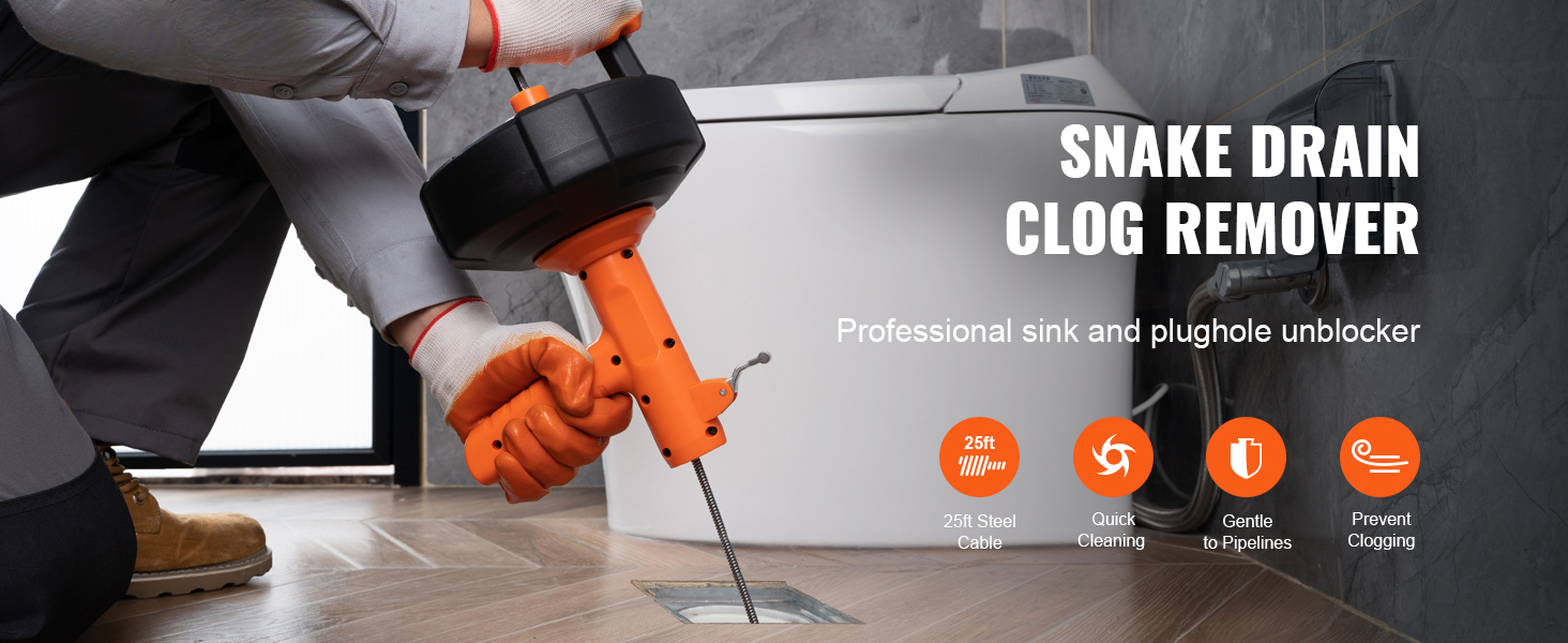 SucceBuy Drain Cleaner Machine 25FT Automatic Tube Cleaner Blockage Unblocker Toilet Sewer Dredge Machine for Kitchen Bat: 3 - 5 Days Free Delivery Only UKhroom