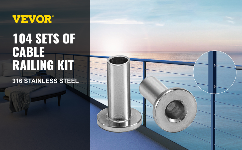 VEVOR Cable Railing Kit, 104pcs T316 Stainless Steel Protective