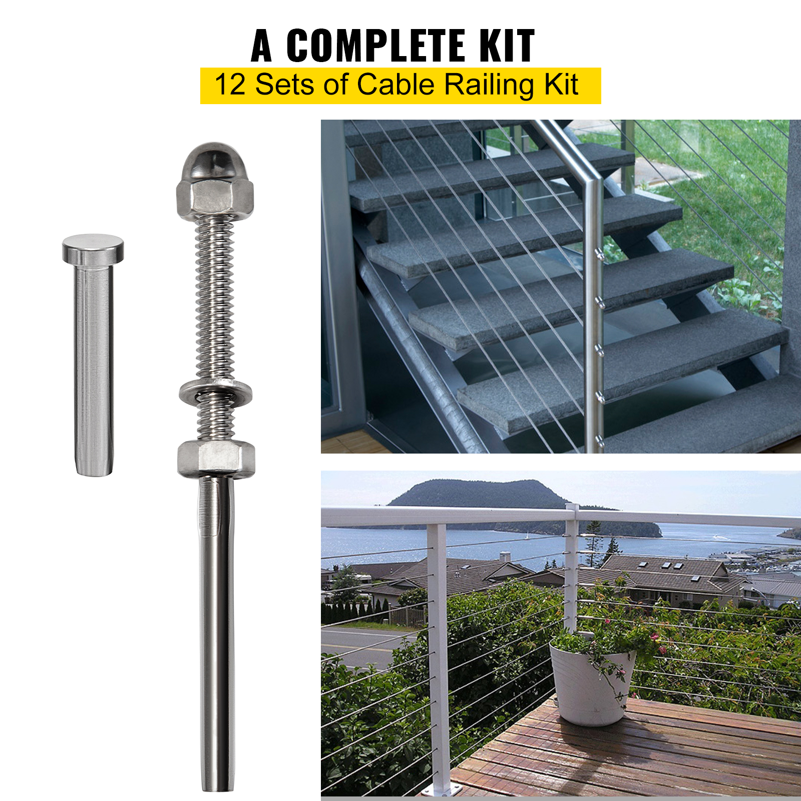 VEVOR 12 Packs Cable Railing Kit, T316 Stainless Steel Swage Threaded