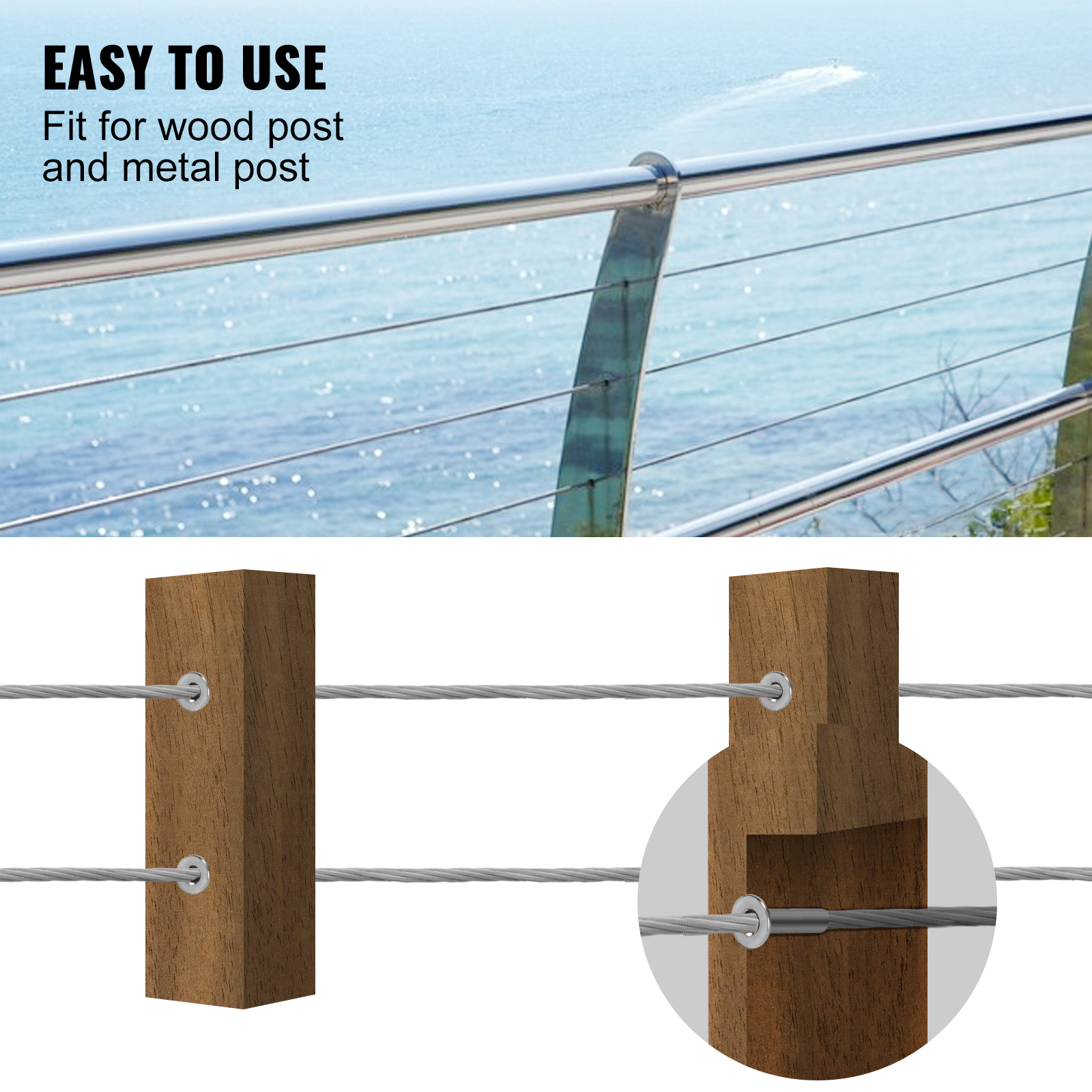 VEVOR Cable Railing Kit, 68pcs T316 Stainless Steel Protective