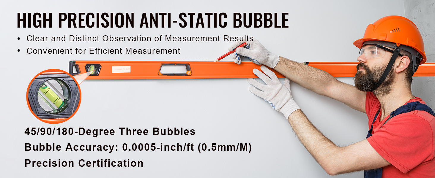 worker using VEVOR magnetic torpedo level with high precision anti-static bubble for accurate measurement.