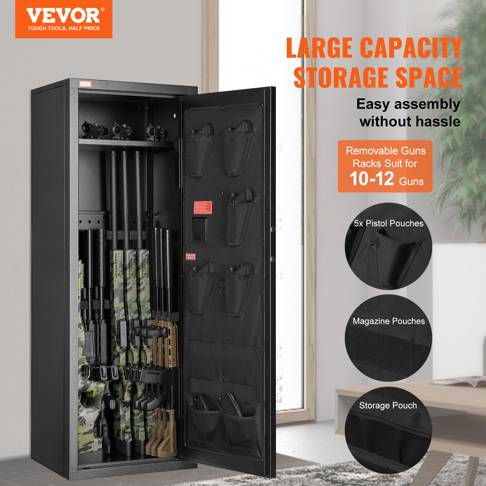 VEVOR 6-8/10-12/6-10 Rifles Gun Safe with Lock & Digital Keypad ...