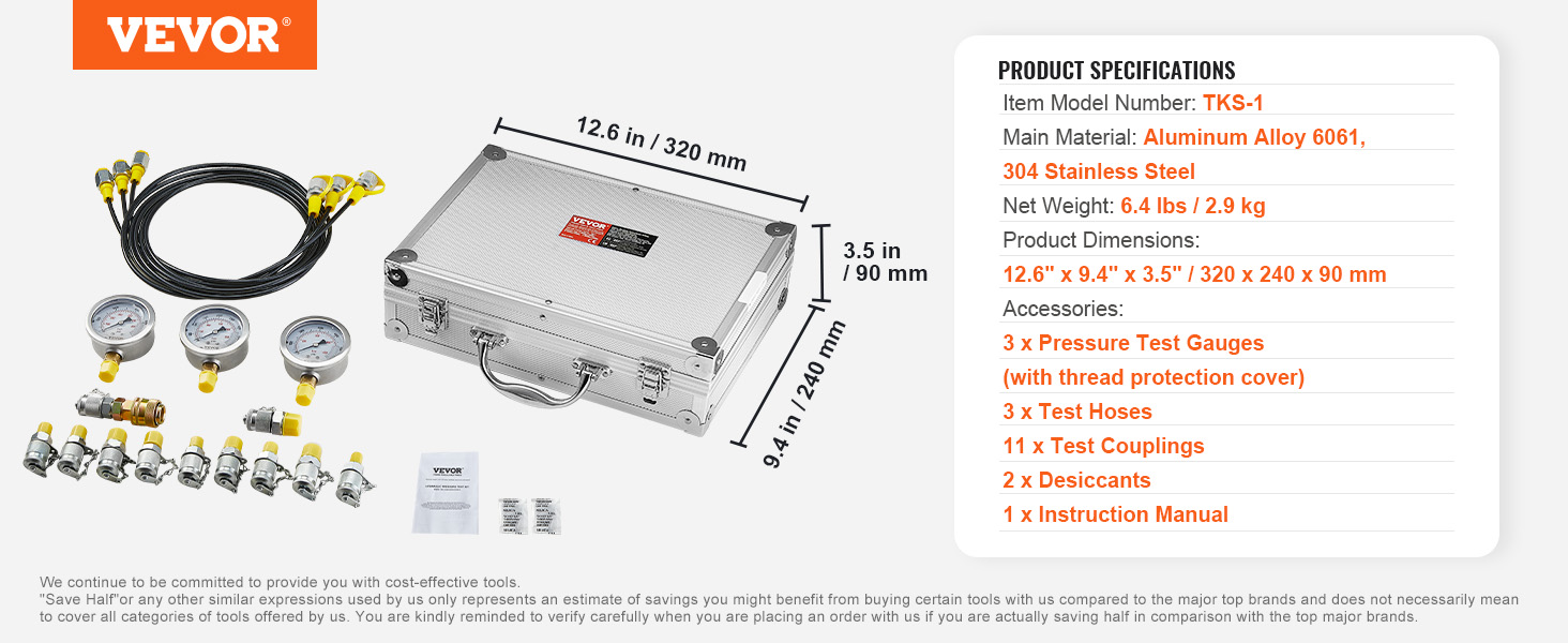 Hydraulic Pressure Test Kit,3 Gauges,11 Test Couplings