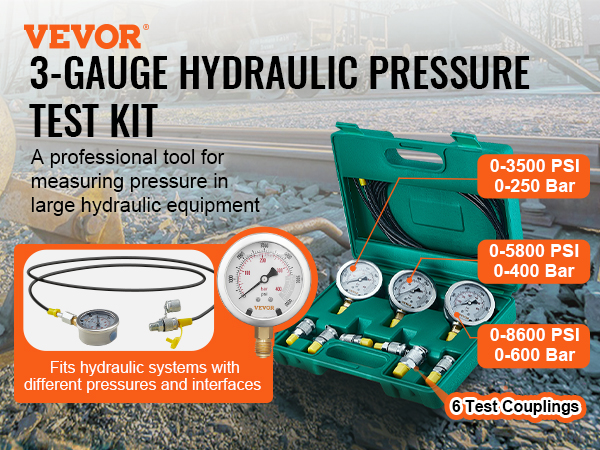 Vevor Hydraulic Pressure Test Kit Bar Gauges Test Couplings Test Hoses