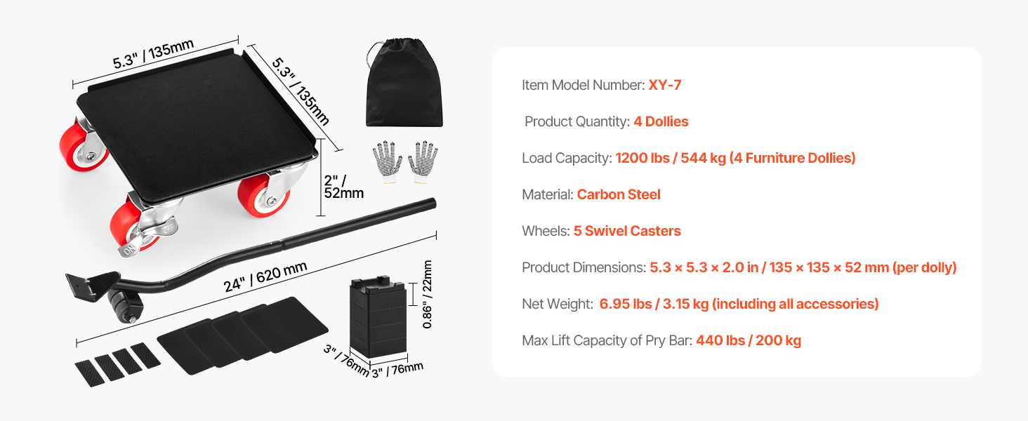 Furniture dolly,5 wheels,1200 lbs