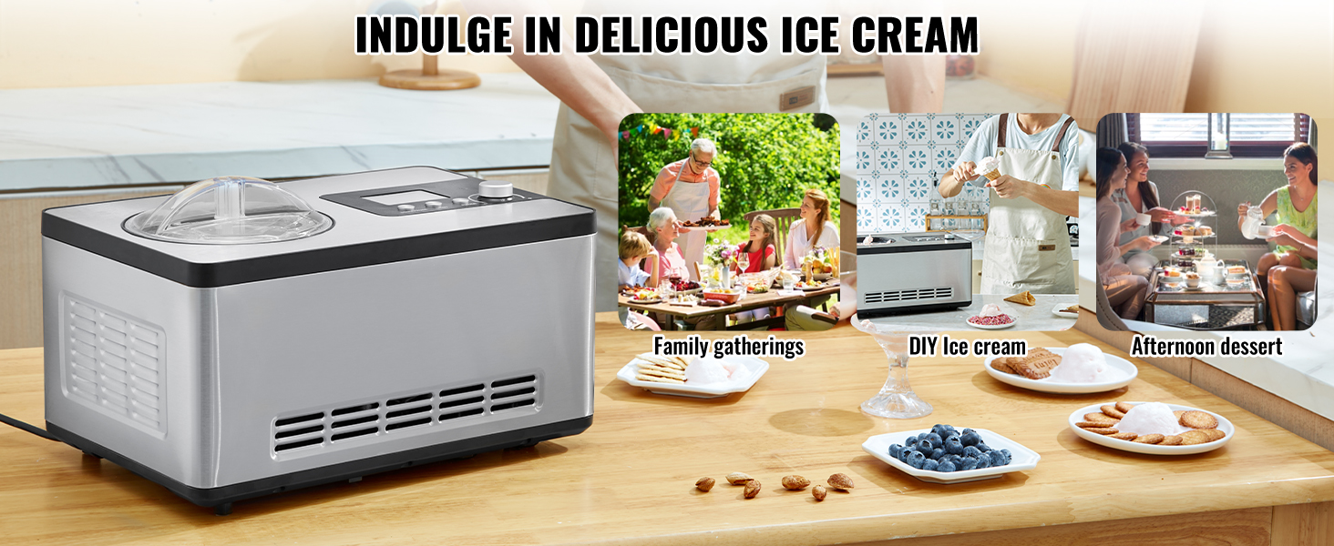  Máquina de helados duros Máquina de helado de escritorio  comercial Máquina para fabricar helados automática de acero inoxidable 5.3  galón/H con pantalla LCD limpieza automática (110V/60HZ, compresor Gree) :  Hogar y