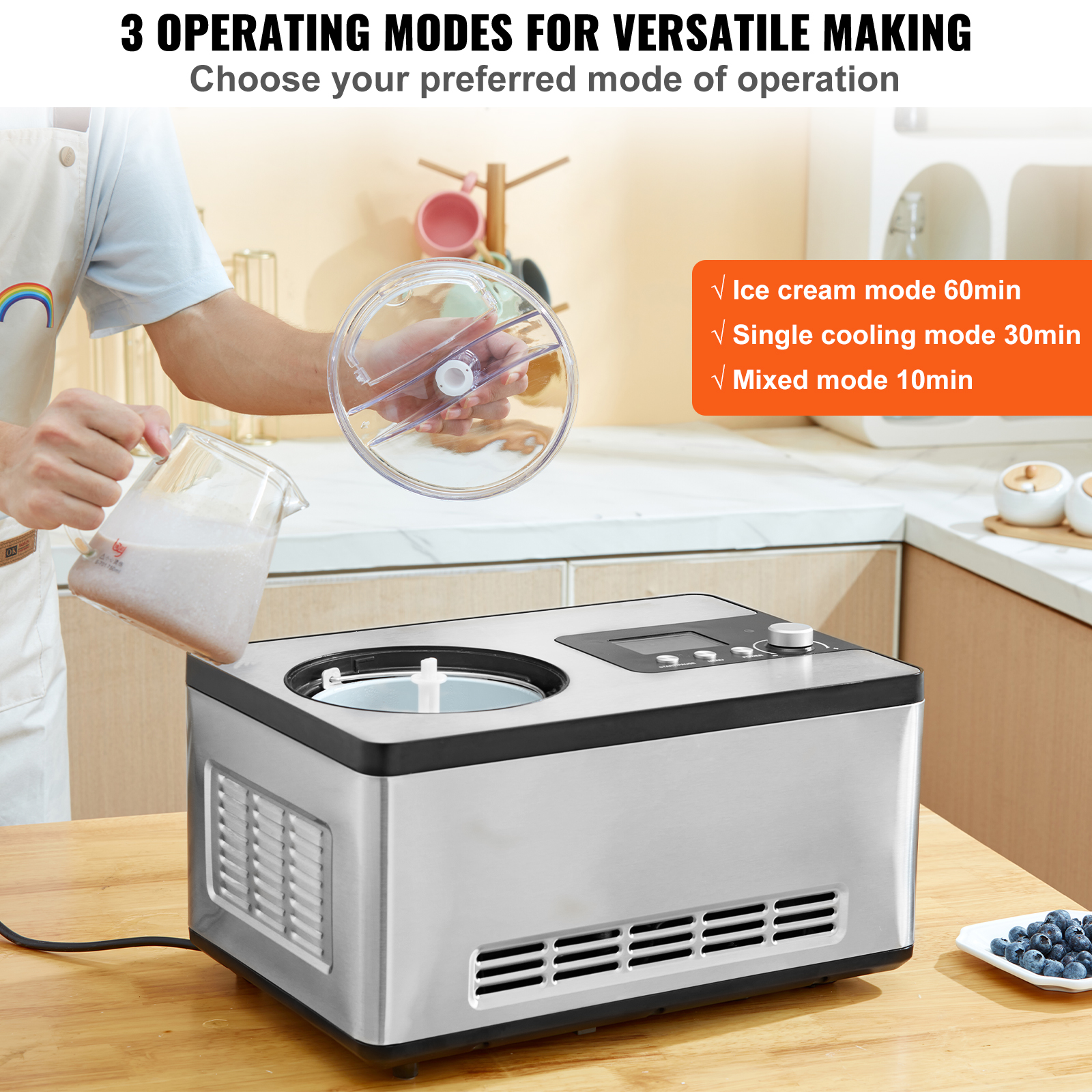 VEVOR 2Qt Automatic Ice Cream Maker Electric Yogurt Gelato Machine Black/Sliver