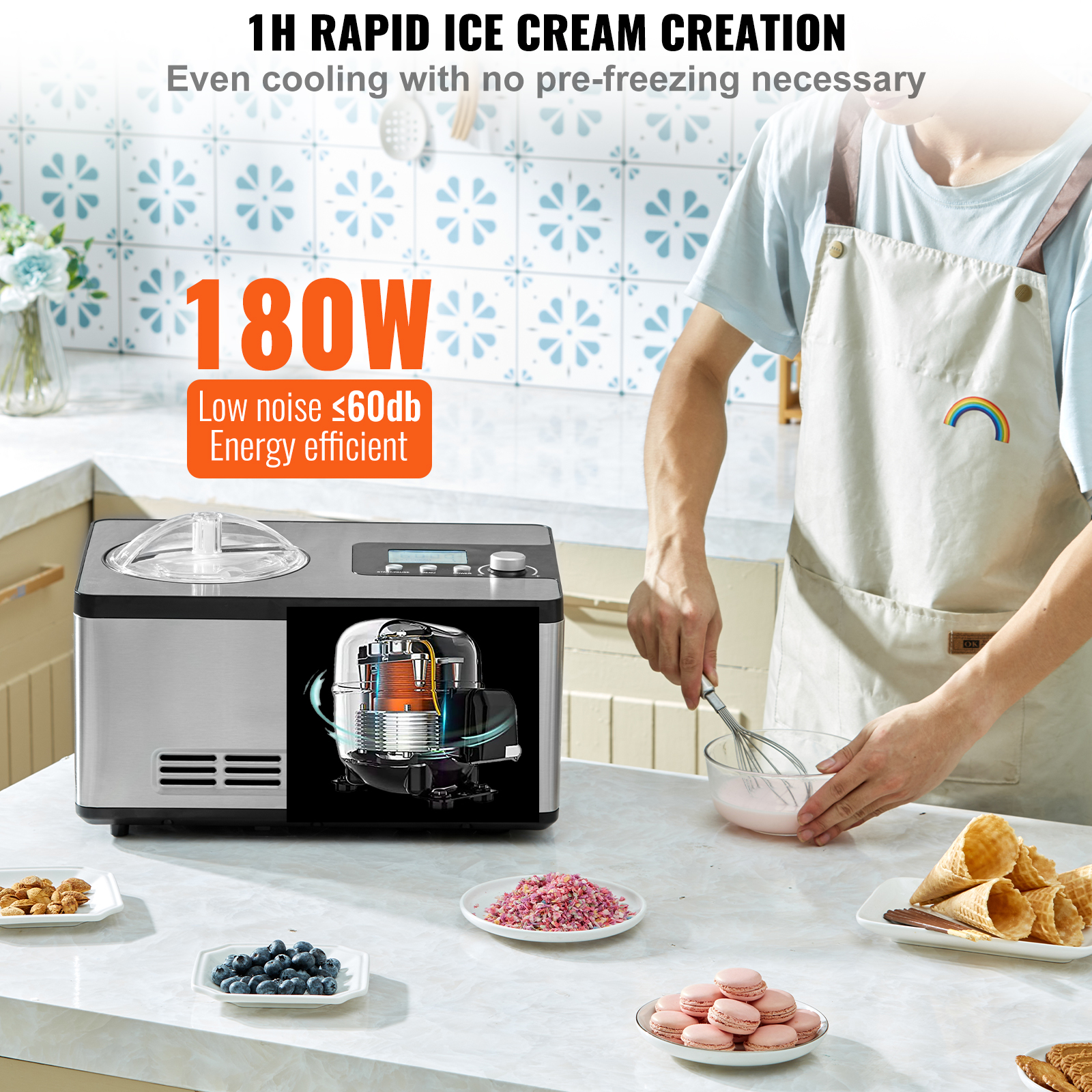 VEVOR 2Qt Automatic Ice Cream Maker Electric Yogurt Gelato Machine Black/Sliver