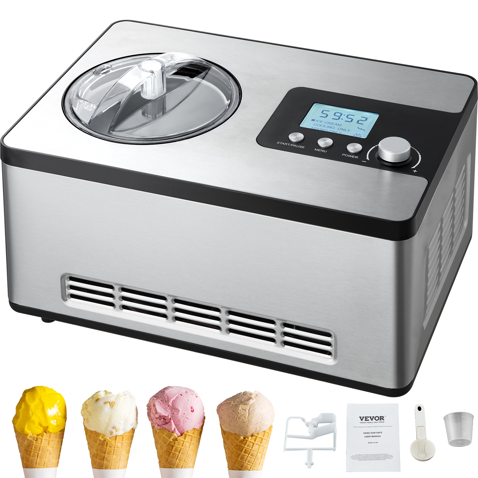 VEVOR 2Qt Automatic Ice Cream Maker Electric Yogurt Gelato Machine Black/Sliver