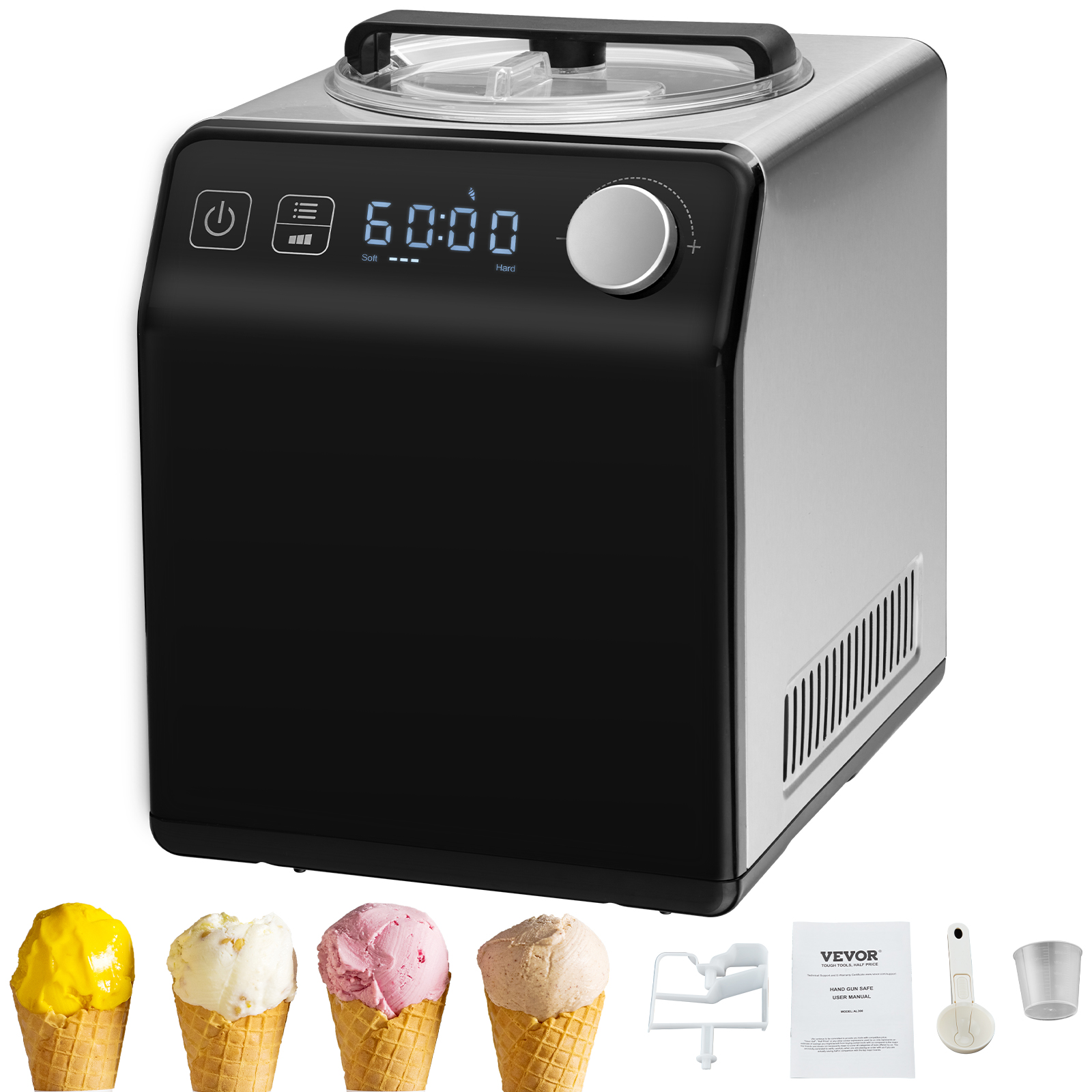 VEVOR 2Qt Automatic Ice Cream Maker Electric Yogurt Gelato Machine Black/Sliver