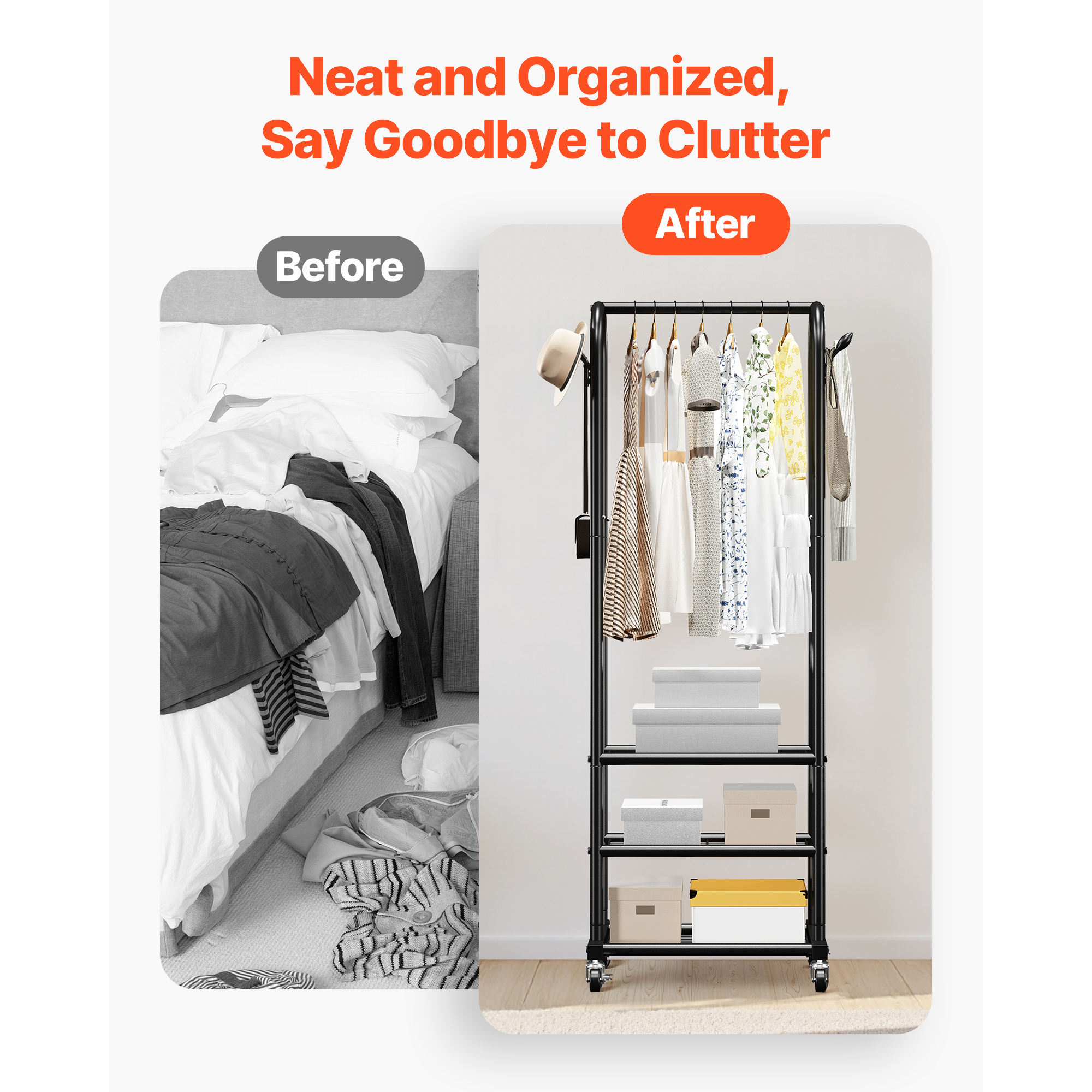 Clothes Mobile Shell Uimoso Mobile Garment Rack with Hanging Rods, Side Hooks Clothes ...